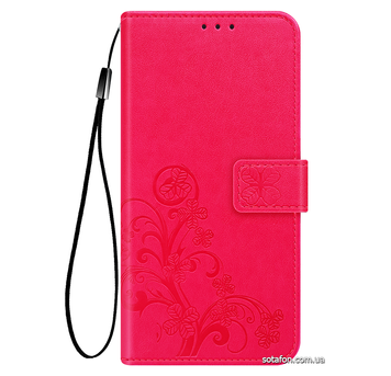 Шкіряний чохол-книжка Four-leaf Clover з візитницею для Xiaomi Redmi 9 Малиновий 0088576237p фото