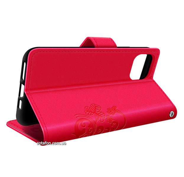 Шкіряний чохол-книжка Four-leaf Clover з візитницею для iPhone 11 Pro Малиновий 0088576238p фото | SOTAFON