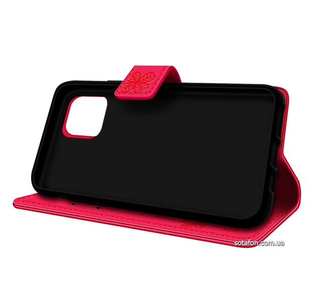 Шкіряний чохол-книжка Four-leaf Clover з візитницею для iPhone 11 Pro Малиновий 0088576238p фото | SOTAFON