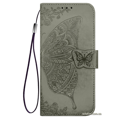 Кожаный чехол-книжка Butterfly для Xiaomi Redmi Note 8 Pro Серый 0088576201p фото