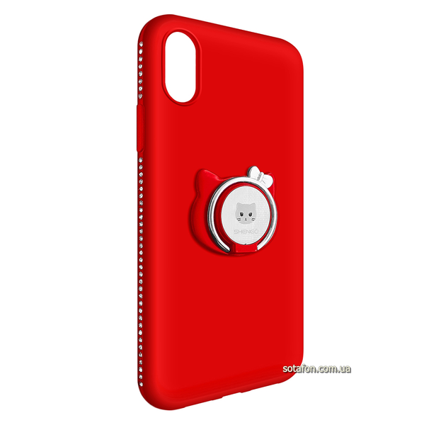 Чохол-накладка TPU SHENGO Soft-touch holder зі стразами для iPhone X / Xs Червоний 0088576215p фото