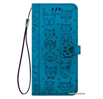 Шкіряний чохол-книжка Embossed Cat and Dog для Xiaomi Redmi Note 8 Синій 0088576180p фото