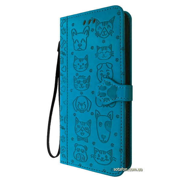 Кожаный чехол-книга Embossed Cat and Dog для Xiaomi Redmi Note 8 Синий 0088576180p фото