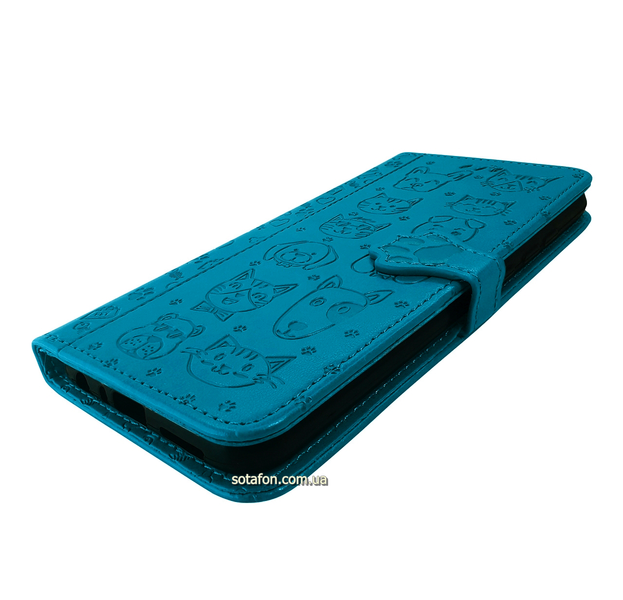 Кожаный чехол-книга Embossed Cat and Dog для Xiaomi Redmi Note 8 Синий 0088576180p фото