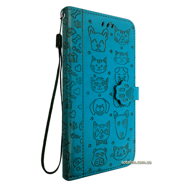 Кожаный чехол-книга Embossed Cat and Dog для Xiaomi Redmi Note 8 Синий 0088576180p фото