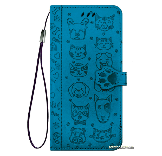 Кожаный чехол-книга Embossed Cat and Dog для Xiaomi Redmi Note 8 Синий 0088576180p фото